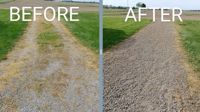 Freshly graded gravel driveway leading to rural home after heavy surface wear